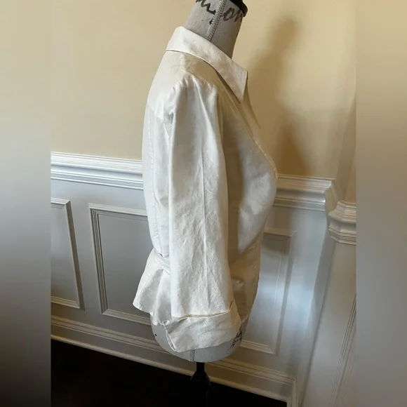 Ivory, 3/4 sleeves Silk Wrap Blouse. - Picture 3 of 11